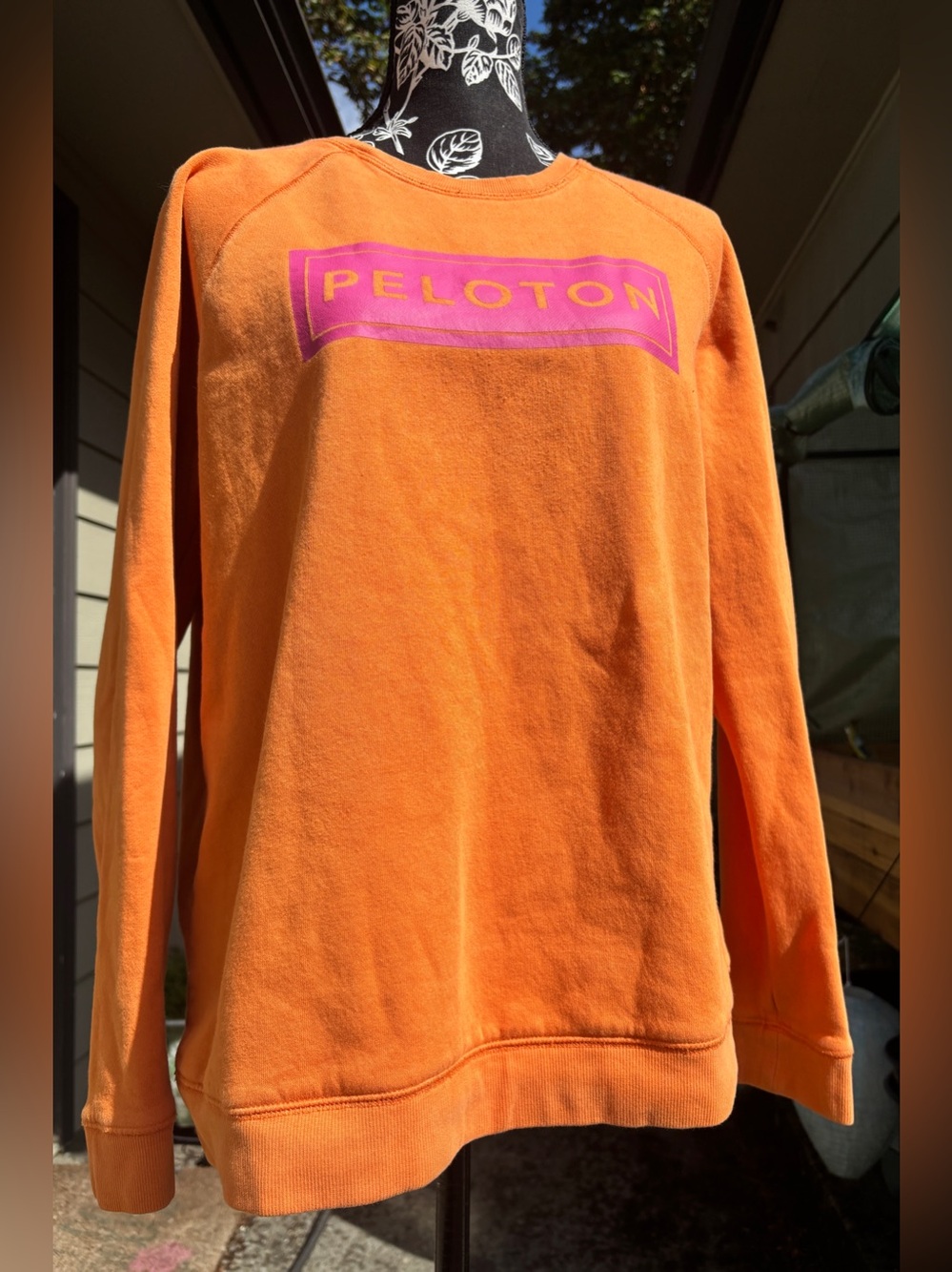 Peloton Orange Crewneck with Pink Logo